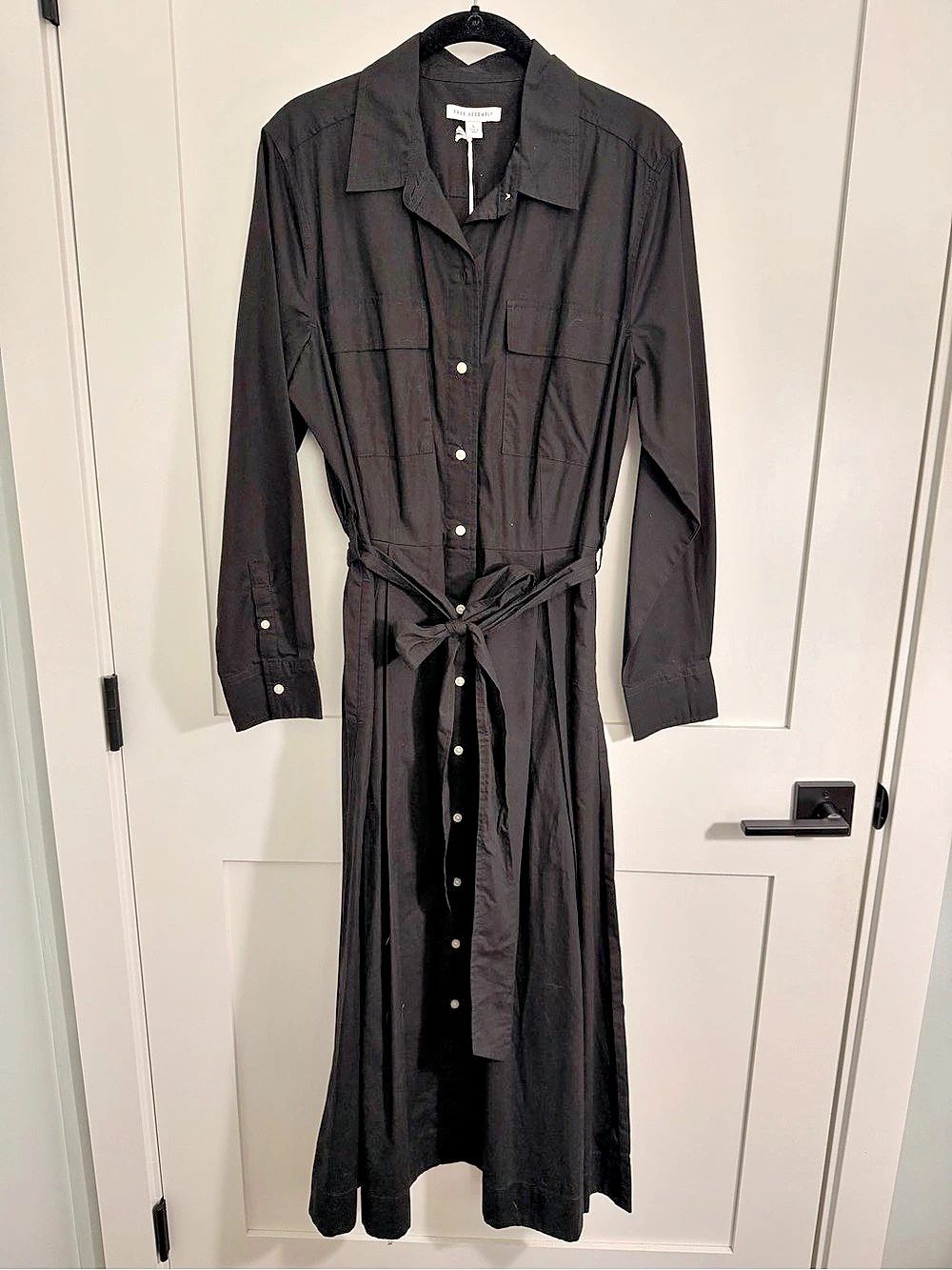 Free Assembly Women's Belted Utility Dress with Long Sleeves Black Large